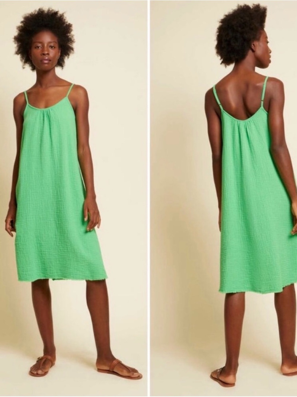 Nation Gauze Lightweight Spaghetti Strap Sundress in Bright Green